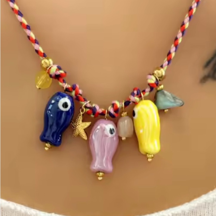Colorful Ceramic Fish Beaded Necklace